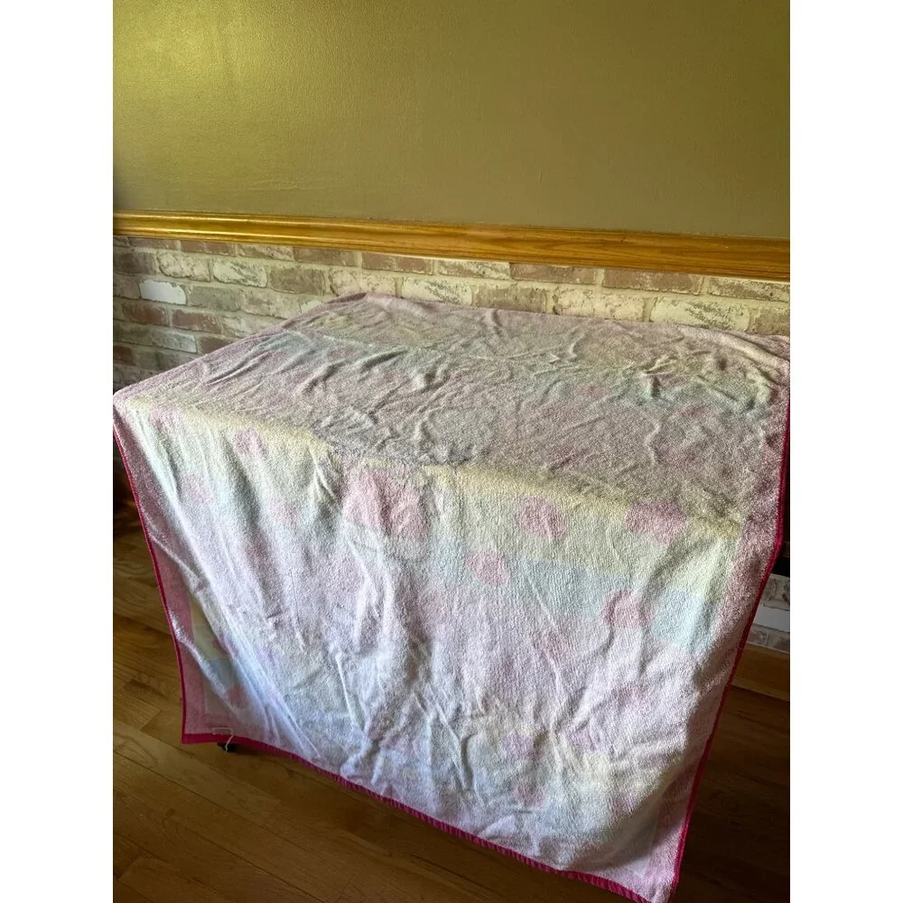 Vintage Hello Kitty Rainbow Striped Strawberry Print Bath BeachTowel By Sanrio